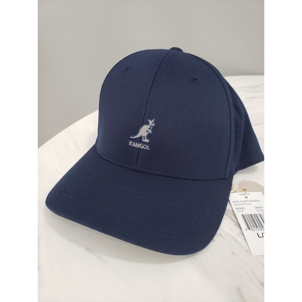 NEW Kangol Wool Flexfit Baseball Cap L/XL Navy Blue Logo Hat Streetwear Classic